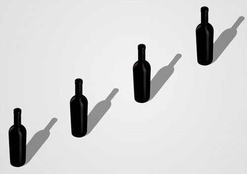 black and white illustration - 4 wine bottles - alcoholism