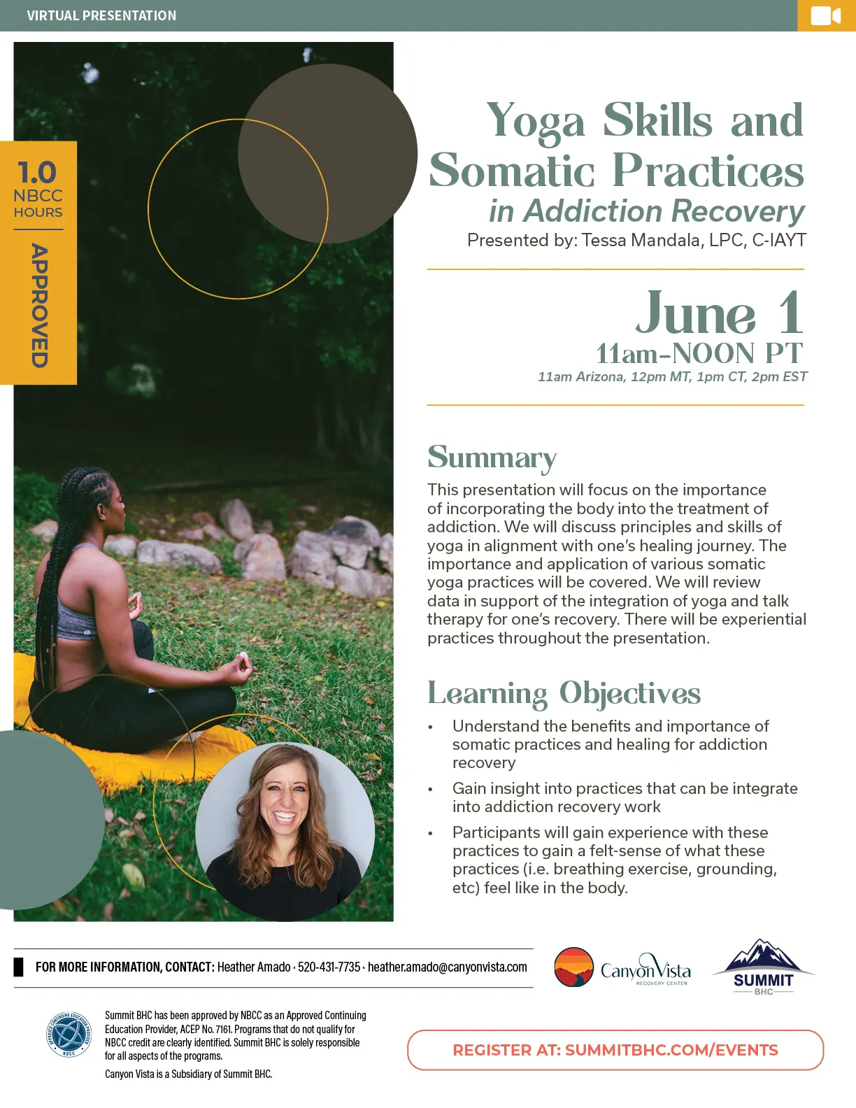 YOGA SKILLS AND SOMATIC PRACTICES IN ADDICTION RECOVERY - June 1, 2023 - Virtual Presentation